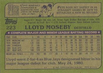 1982 Topps - Blackless #223 Lloyd Moseby Back