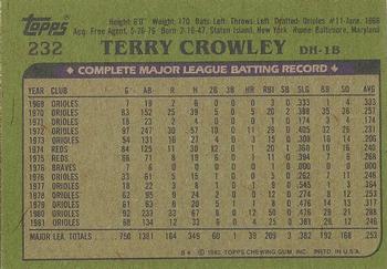 1982 Topps - Blackless #232 Terry Crowley Back