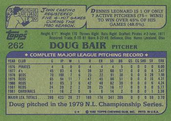 1982 Topps - Blackless #262 Doug Bair Back