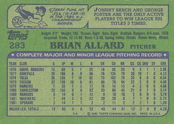 1982 Topps - Blackless #283 Brian Allard Back