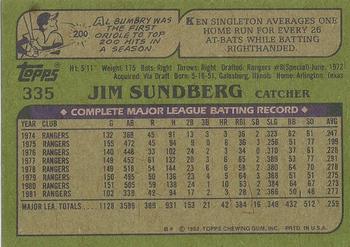 1982 Topps - Blackless #335 Jim Sundberg Back