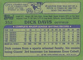 1982 Topps - Blackless #352 Dick Davis Back