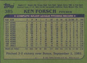 1982 Topps - Blackless #385 Ken Forsch Back