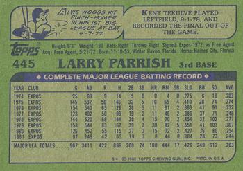 1982 Topps - Blackless #445 Larry Parrish Back