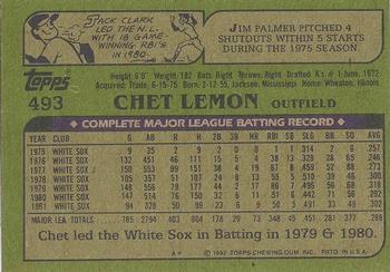 1982 Topps - Blackless #493 Chet Lemon Back