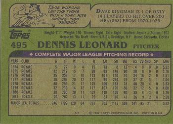 1982 Topps - Blackless #495 Dennis Leonard Back