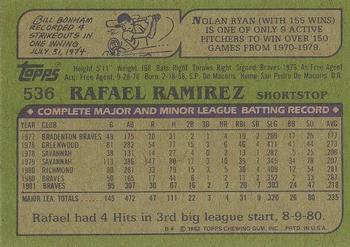 1982 Topps - Blackless #536 Rafael Ramirez Back