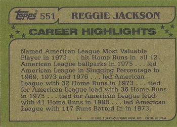 1982 Topps - Blackless #551 Reggie Jackson Back