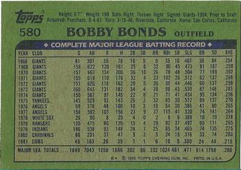 1982 Topps - Blackless #580 Bobby Bonds Back