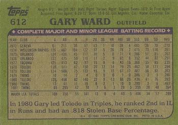 1982 Topps - Blackless #612 Gary Ward Back