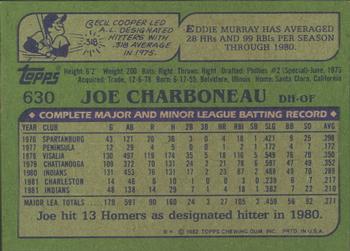 1982 Topps - Blackless #630 Joe Charboneau Back