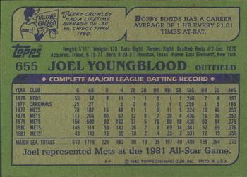 1982 Topps - Blackless #655 Joel Youngblood Back