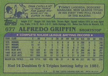 1982 Topps - Blackless #677 Alfredo Griffin Back