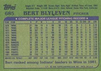 1982 Topps - Blackless #685 Bert Blyleven Back