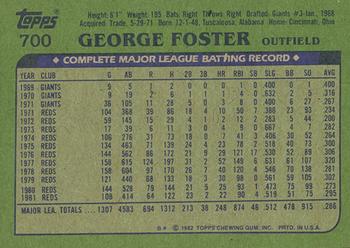 1982 Topps - Blackless #700 George Foster Back
