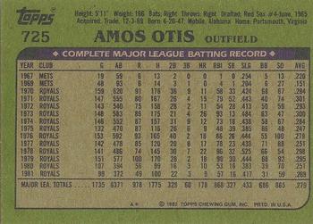 1982 Topps - Blackless #725 Amos Otis Back