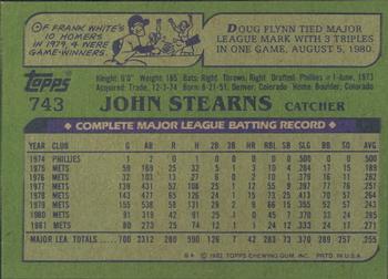 1982 Topps - Blackless #743 John Stearns Back