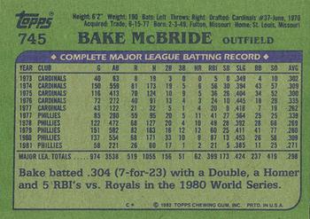1982 Topps - Blackless #745 Bake McBride Back