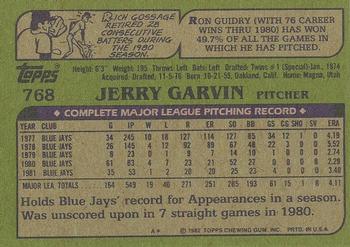 1982 Topps - Blackless #768 Jerry Garvin Back