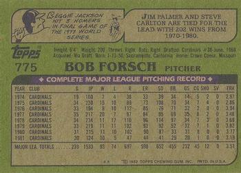 1982 Topps - Blackless #775 Bob Forsch Back