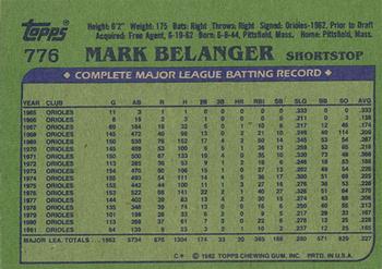 1982 Topps - Blackless #776 Mark Belanger Back