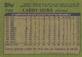 1982 Topps - Blackless #790 Larry Gura Back