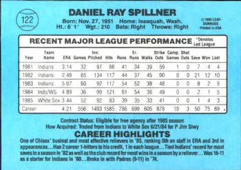 1986 Donruss #122 Dan Spillner Back