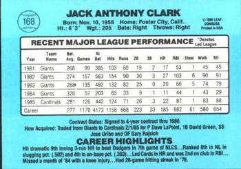 1986 Donruss #168 Jack Clark Back