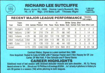1986 Donruss #189 Rick Sutcliffe Back