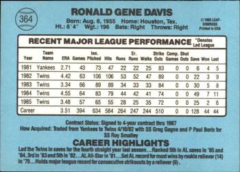 1986 Donruss #364 Ron Davis Back