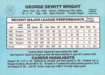 1986 Donruss #220 George Wright Back