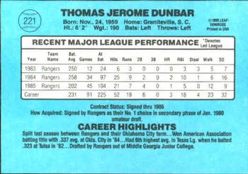 1986 Donruss #221 Tommy Dunbar Back
