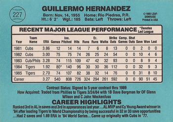 1986 Donruss #227 Willie Hernandez Back