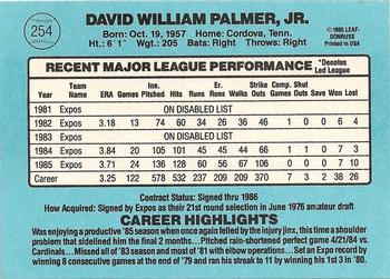 1986 Donruss #254 David Palmer Back