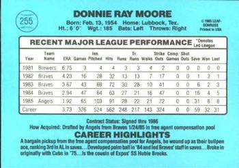 1986 Donruss #255 Donnie Moore Back