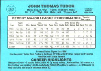 1986 Donruss #260 John Tudor Back