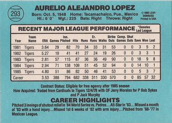 1986 Donruss #293 Aurelio Lopez Back