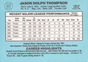 1986 Donruss #322 Jason Thompson Back