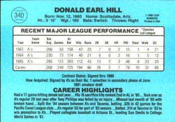 1986 Donruss #340 Donnie Hill Back