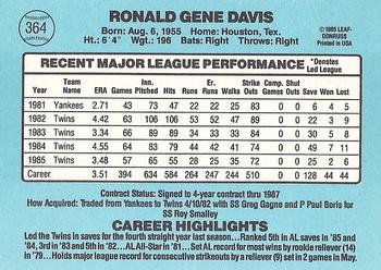 1986 Donruss #364 Ron Davis Back