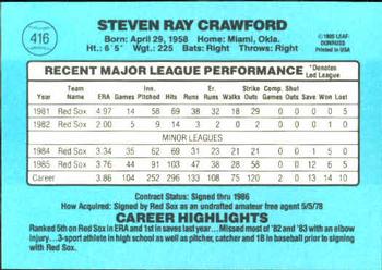1986 Donruss #416 Steve Crawford Back