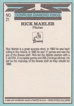 1986 Donruss #21 Rick Mahler Back