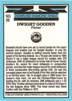1986 Donruss #26 Dwight Gooden Back