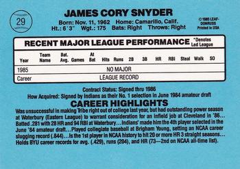 1986 Donruss #29 Cory Snyder Back