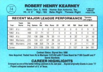 1986 Donruss #74 Bob Kearney Back