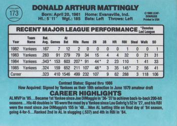 1986 Donruss #173 Don Mattingly Back