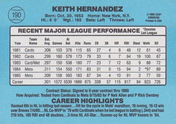 1986 Donruss #190 Keith Hernandez Back