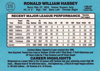 1986 Donruss #370 Ron Hassey Back