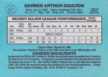 1986 Donruss #477 Darren Daulton Back