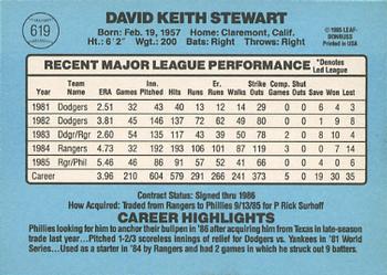 1986 Donruss #619 Dave Stewart Back